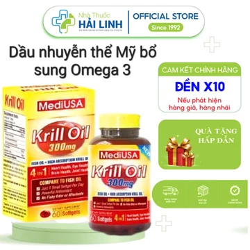 Dầu nhuyễn thể Krill Oil MediUSA 300mg Bổ sung Omega 3 ⚡️ Tặng quà ⚡️ Hỗ trợ sức khỏe tim mạch (hộp 60 viên )
