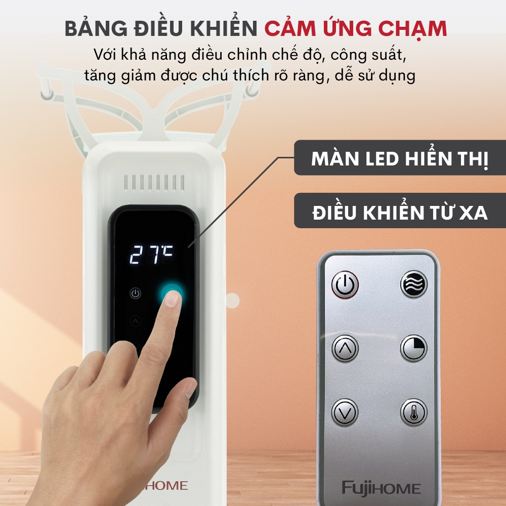 Máy sưởi dầu OH8613 Nhập Khẩu không khô da FUJIHOME, lò sưởi phòng ko đốt oxy điều khiển từ xa heaters fin