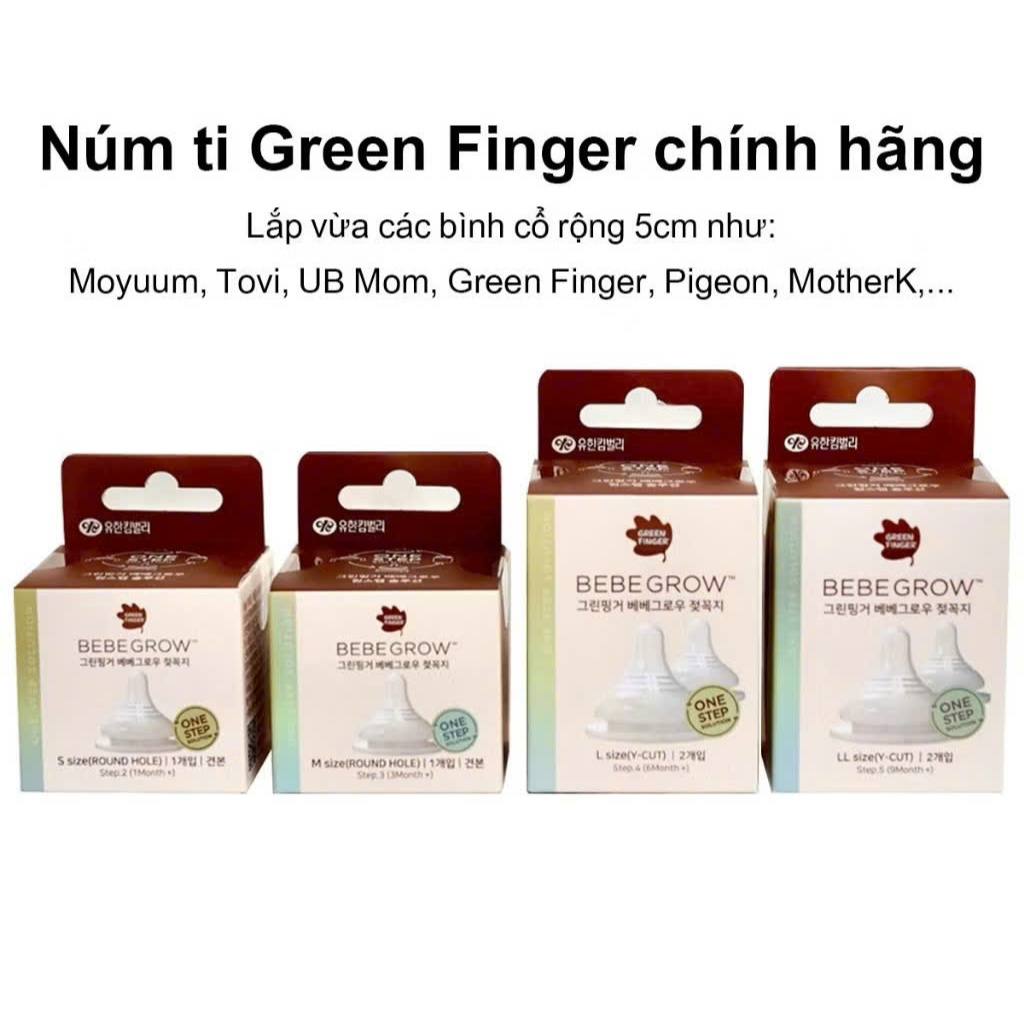 Núm ti bình sữa Green Finger BebeGrow Hàn quốc, núm ty 2 van thoát khí ...