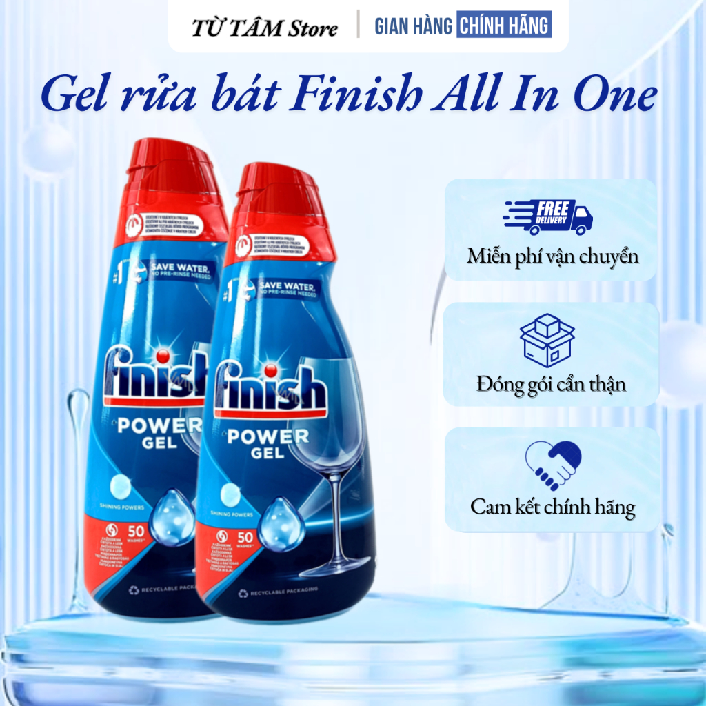 Gel Rửa Bát Cao Cấp An Toàn Finish All In One Shine&Protect 650Ml