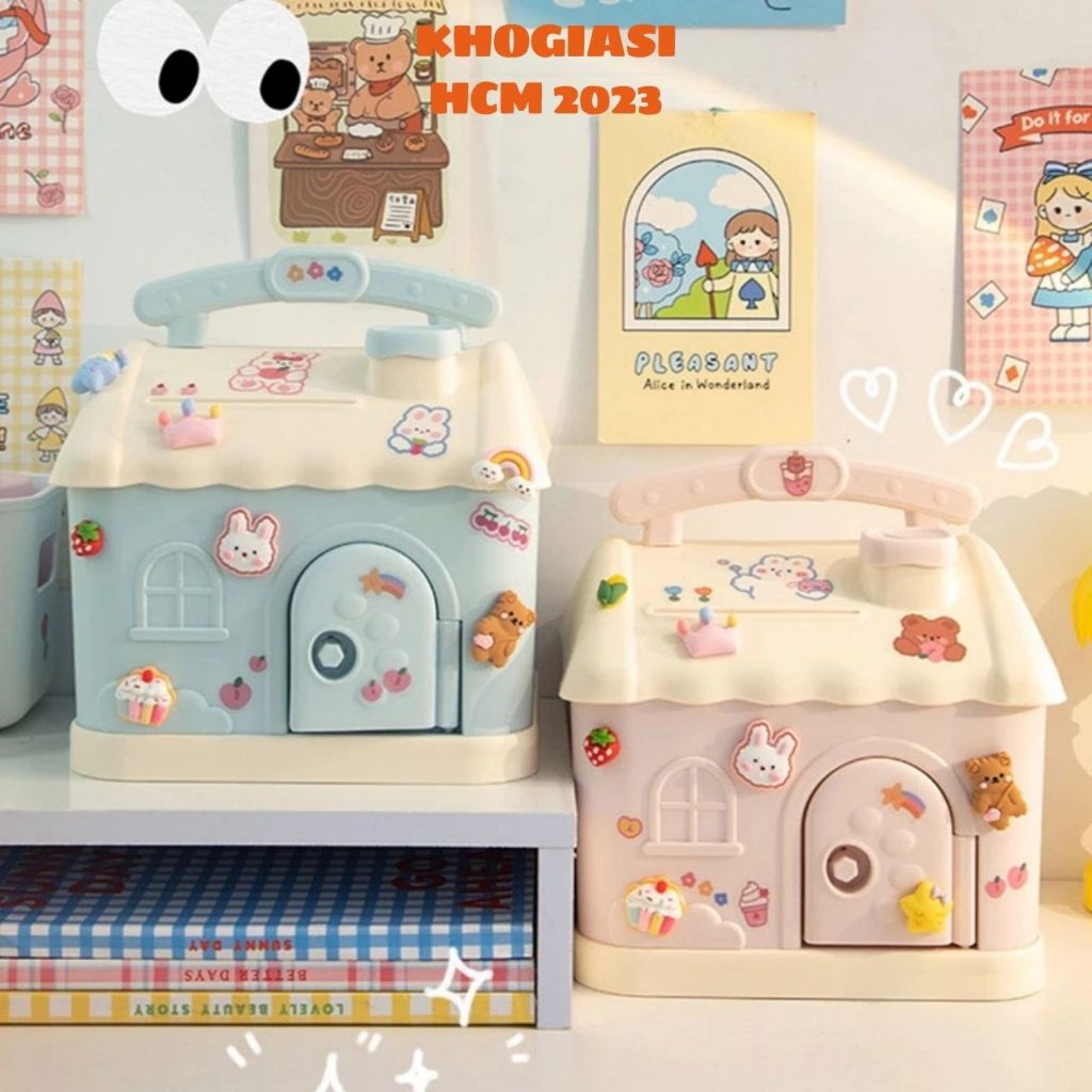 Két Sắt Mini, Ống Heo Hình Ngôi Nhà Dễ Thương ( Kèm Sticker 2D ...
