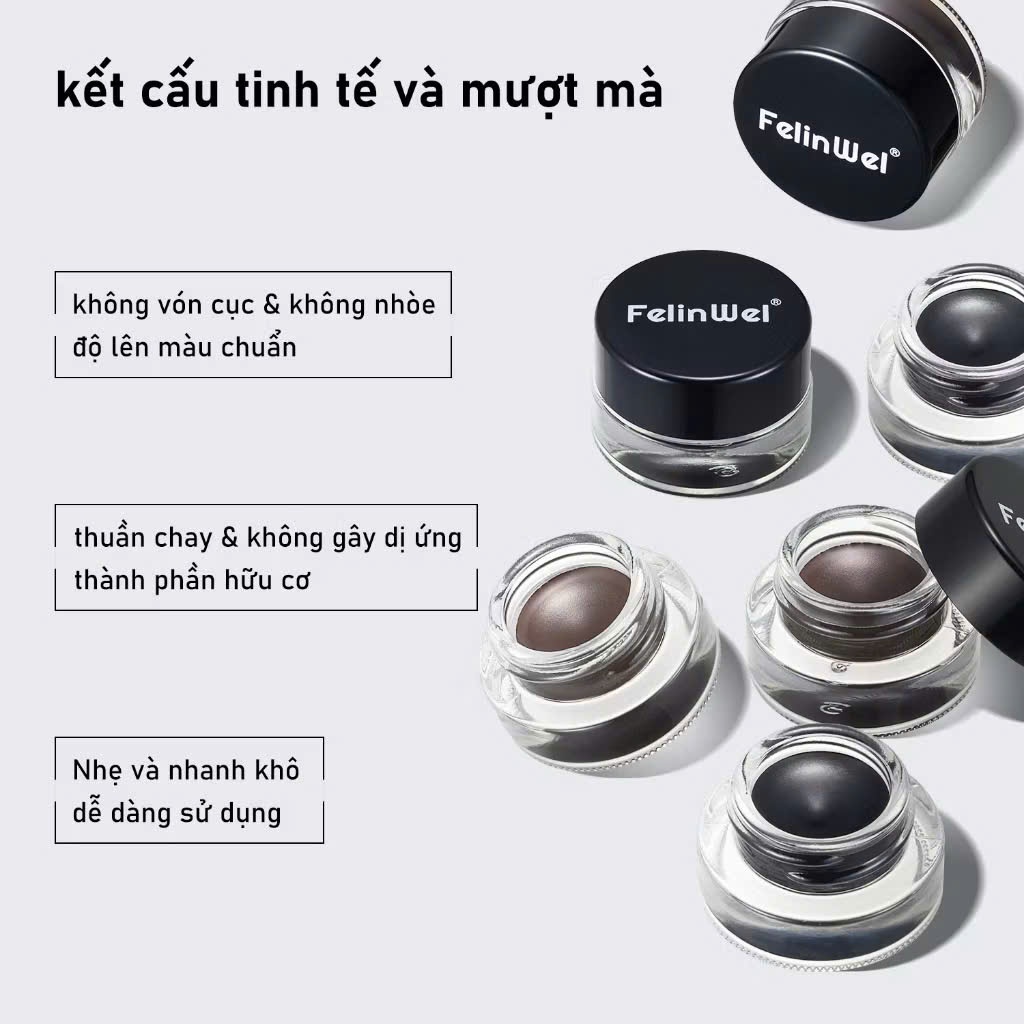 FELINWEL Hộp gel kẻ mắt gồm 2 màu nâu và đen chống nước không trôi | NHÍM HOUSE