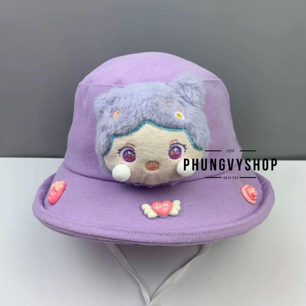 Bé 2-5 Tuổi/Vđ 52cm_Mũ bucket tai bèo vành trai gái trẻ em phungvyshop-nón /Bo trung nhung nỉ LẬT BÚP BÊ   /
