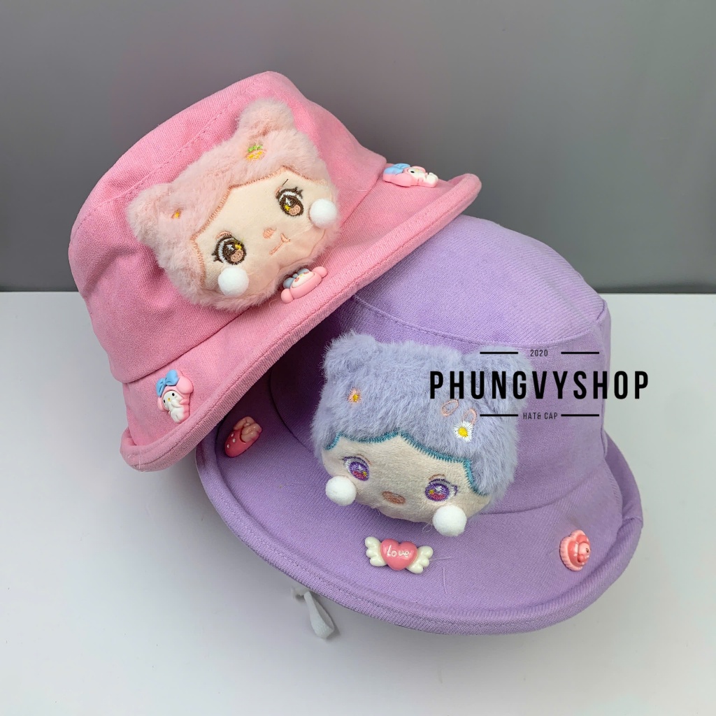 Bé 2-5 Tuổi/Vđ 52cm_Mũ bucket tai bèo vành trai gái trẻ em phungvyshop-nón /Bo trung nhung nỉ LẬT BÚP BÊ   /