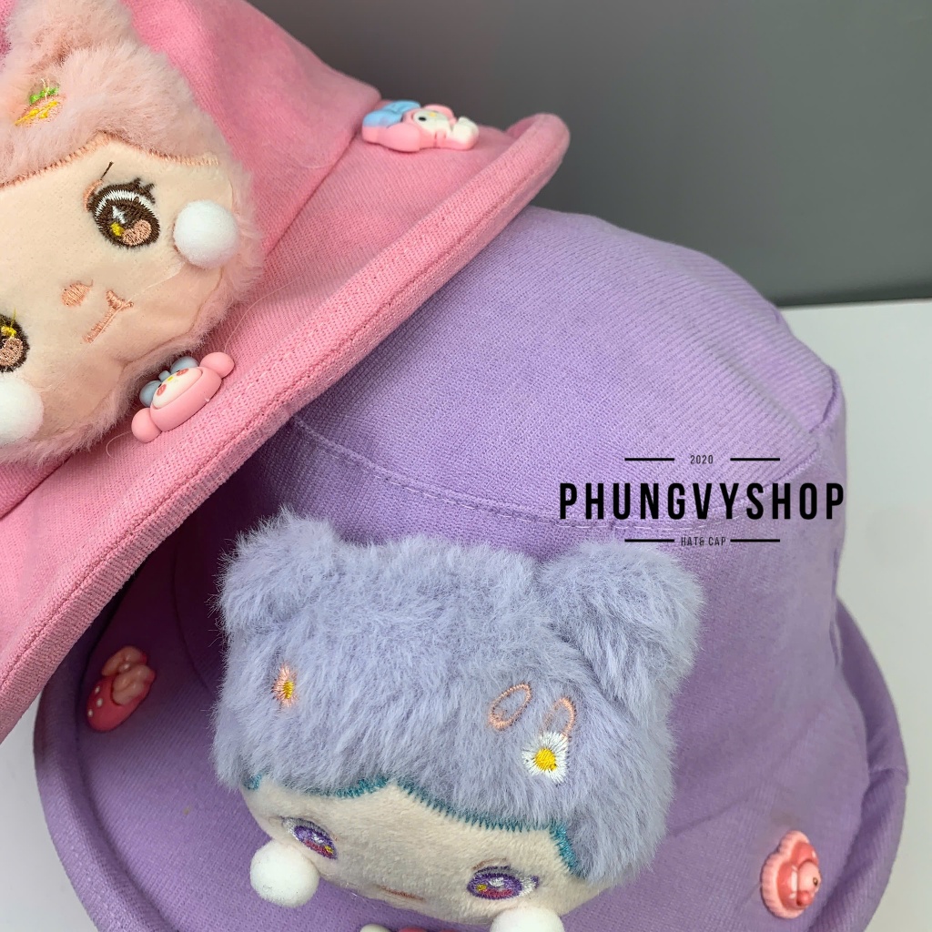 Bé 2-5 Tuổi/Vđ 52cm_Mũ bucket tai bèo vành trai gái trẻ em phungvyshop-nón /Bo trung nhung nỉ LẬT BÚP BÊ   /