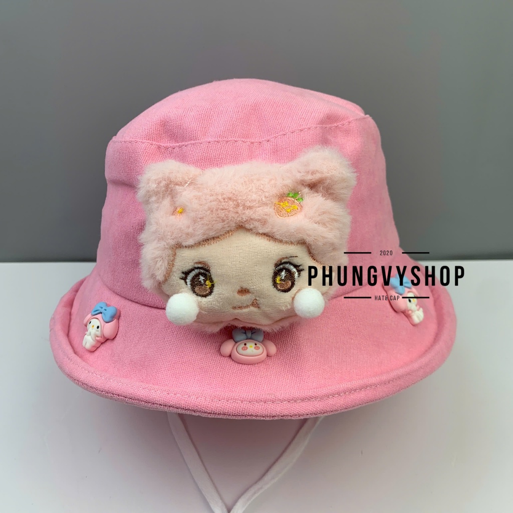 Bé 2-5 Tuổi/Vđ 52cm_Mũ bucket tai bèo vành trai gái trẻ em phungvyshop-nón /Bo trung nhung nỉ LẬT BÚP BÊ   /