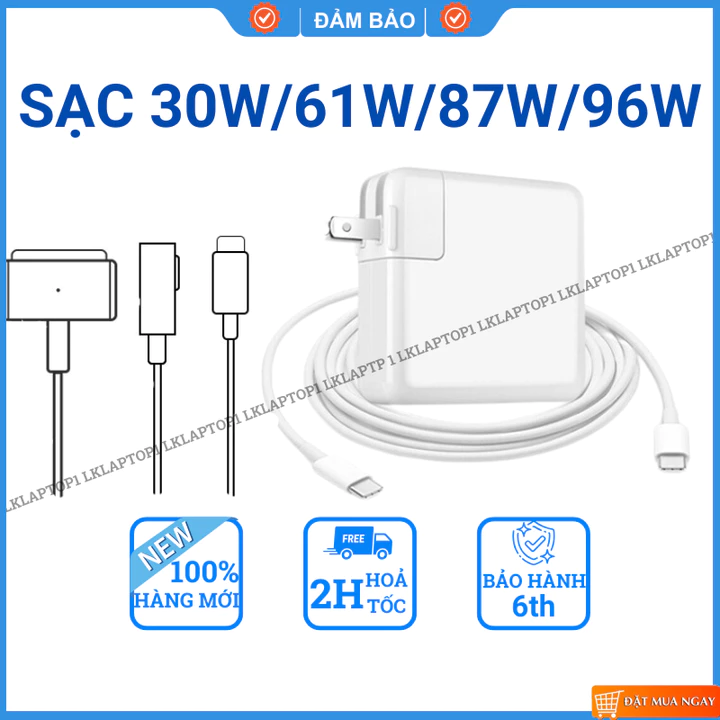 Sạc laptop USB Type C thay thế cho Macbook Pro Air 2016 2017 2018 2019 2020 2021 2022 30W 61W 87W 96W