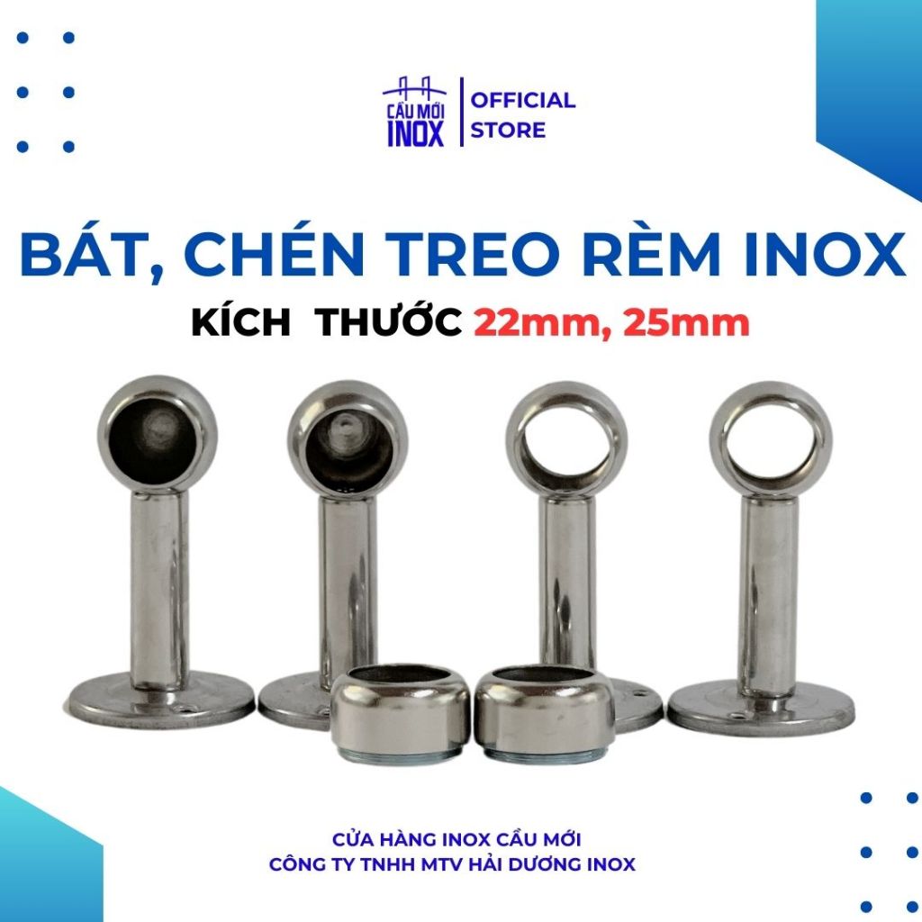 Bát cốc bắt tường treo rèm cửa inox 304 phi 22 - phi 25 chắc chắn, bền đẹp
