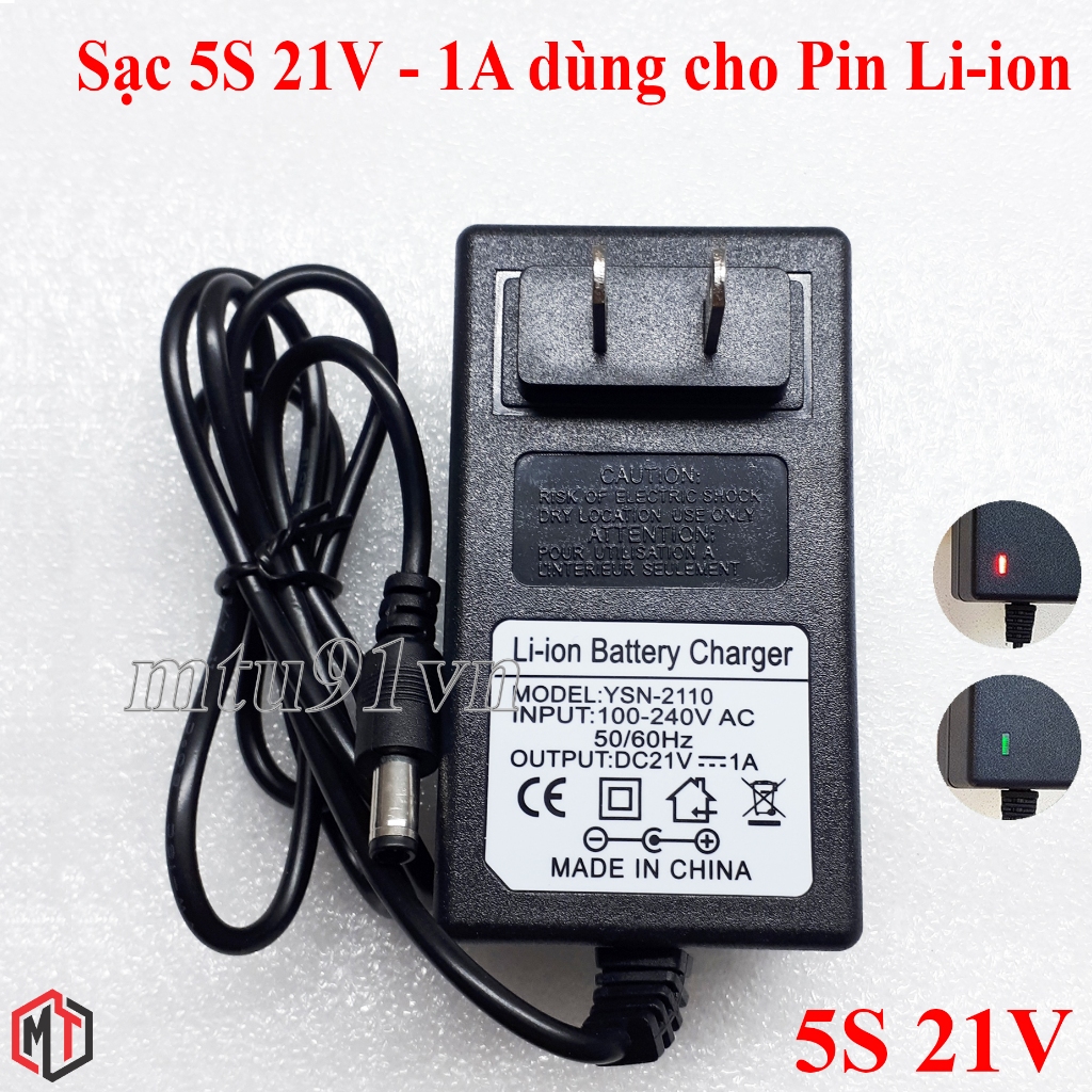 Sạc 5S 21V-1A dùng cho Pin Li-ion (Lithium-ion) , Có Đèn Báo Đầy Pin ...