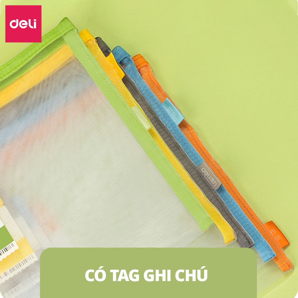 Túi Đựng Bút, Bóp Viết Lưới Pastel Trong Suốt Deli - Kích Thước A5 - Hộp Bút Chống Thấm Nước, Sức Chứa Lớn Cho Học Sinh