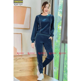 Bộ tuyết nhung nữ CARDINA Nhật Bản, bộ mặc nhà cao cấp thiết kế phong cách thể thao, sang trọng, trẻ trung