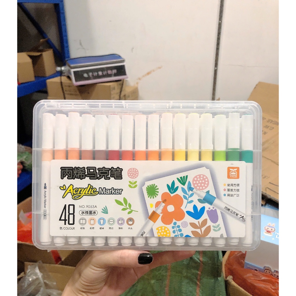 Bút Màu Acrylic Marker 12/24/36/48/60 Màu Cao Cấp Màu Sắc Tươi Sáng