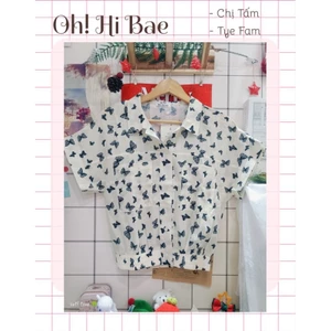 Áo sơ mi croptop họa tiết