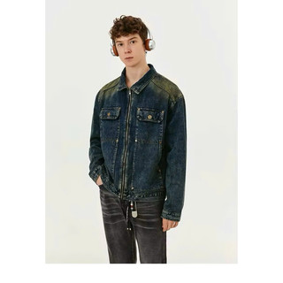Áo Khoác Jeans Denim Màu Wash Phối Dây Kéo Túi Kiểu, Thời Trang Unisex