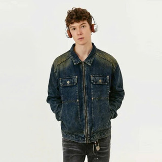 Áo Khoác Jeans Denim Màu Wash Phối Dây Kéo Túi Kiểu, Thời Trang Unisex
