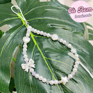 Dây Treo Điện Thoại PEARL POP - Móc Khoá Tiểu Thư - Dây Treo Máy Ảnh Màu Trắng Handmade byCAREM