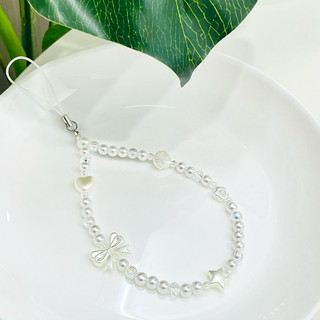 Dây Treo Điện Thoại PEARL POP - Móc Khoá Tiểu Thư - Dây Treo Máy Ảnh Màu Trắng Handmade byCAREM