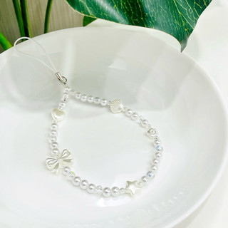 Dây Treo Điện Thoại PEARL POP - Móc Khoá Tiểu Thư - Dây Treo Máy Ảnh Màu Trắng Handmade byCAREM