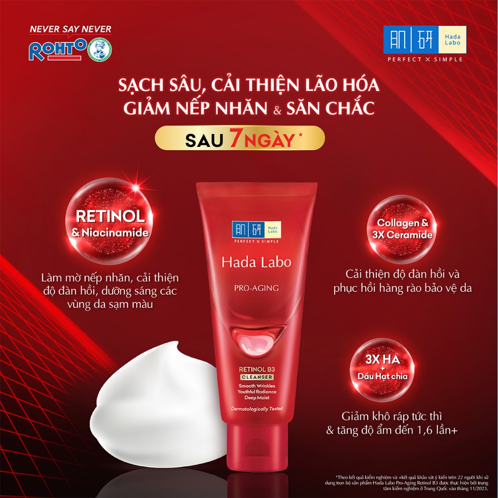 Ảnh Combo 2 Sữa rửa mặt cải thiện dấu hiệu lão hóa dạng kem Hada Labo Pro-Aging Retinol B3 Cleanser 80g 2