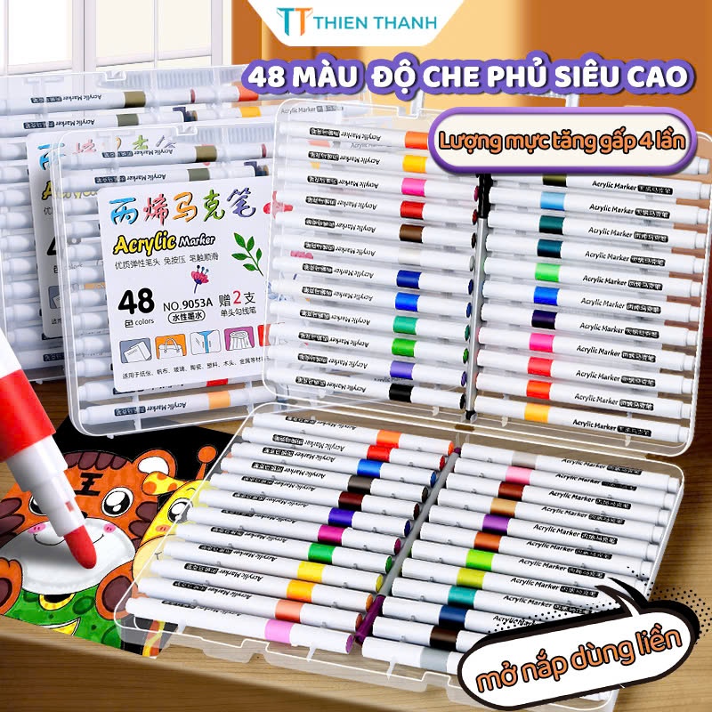 Bút Màu Acrylic Marker Cho Bé, Bút Acrylic Trắng 60 Màu Cao Cấp Vẽ Lên Nhiều Chất Liệu