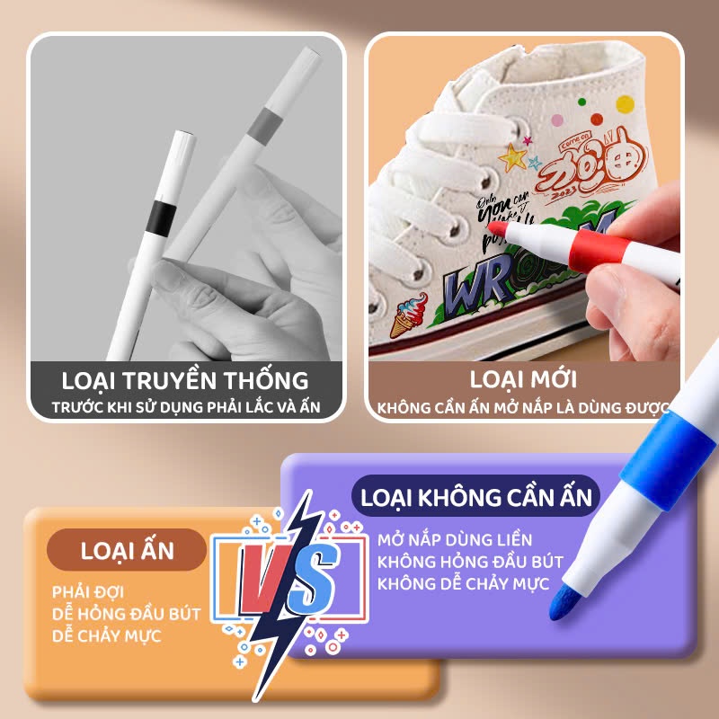 Bút Màu Acrylic Marker Cho Bé, Bút Acrylic Trắng 60 Màu Cao Cấp Vẽ Lên Nhiều Chất Liệu