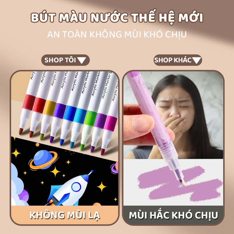 Bút Màu Acrylic Marker Cho Bé, Bút Acrylic Trắng 60 Màu Cao Cấp Vẽ Lên Nhiều Chất Liệu