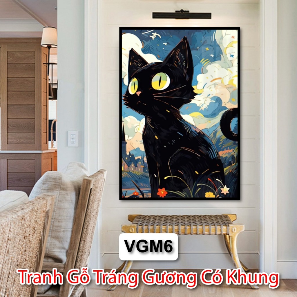Tranh Mèo Van Gogh Nghệ Thuật Hiện Đại - Tranh Gỗ Tráng Gương Trang Trí Phòng Khách - Phòng Ngủ - Tranh Khách Sạn