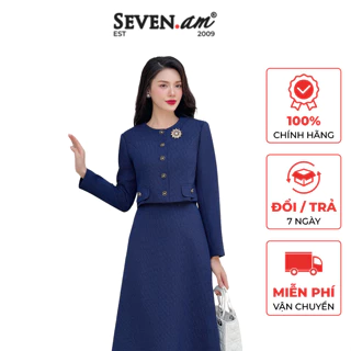 Áo khoác dáng lửng xanh navy thời trang nữ Seven.AM H331197TE1
