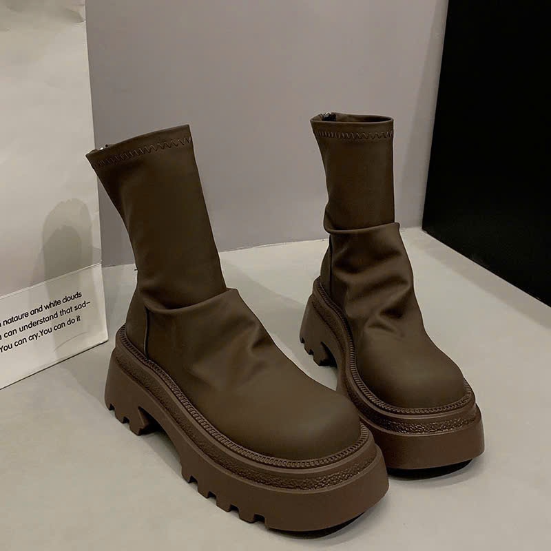 Giày Bốt Nữ Boost Da Trơn Cổ Cao Đế Độn Thời Trang Phong Cách B006 - NT Shoes