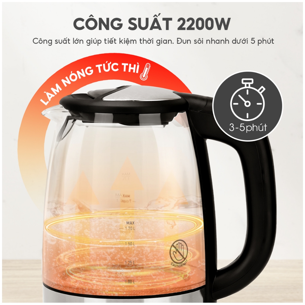 Ảnh Ấm siêu tốc bình siêu tốc thủy tinh LEBENLANG LBL2879 1.7 lít, công suất 2200W, bảo hành trong 2 năm 3