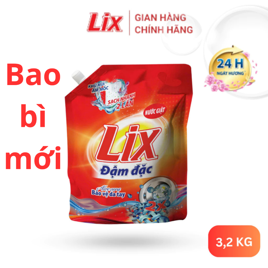 Nước giặt Lix đậm đặc khử mùi ẩm mốc túi 3.2kg - Sạch Nhanh Gấp 2 Lần ...