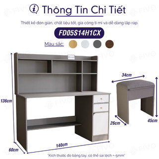 [TRẢ GÓP 0%] Bộ Bàn Ghế Làm Việc, Học Tập Gỗ Kết Hợp Kệ Sách FIVO FD05, Ngăn Kệ Rộng Rãi, Kích Thước Cao 136cm