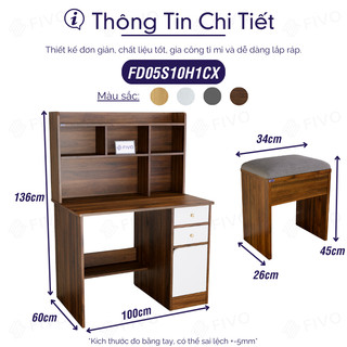 [TRẢ GÓP 0%] Bộ Bàn Ghế Làm Việc, Học Tập Gỗ Kết Hợp Kệ Sách FIVO FD05, Ngăn Kệ Rộng Rãi, Kích Thước Cao 136cm
