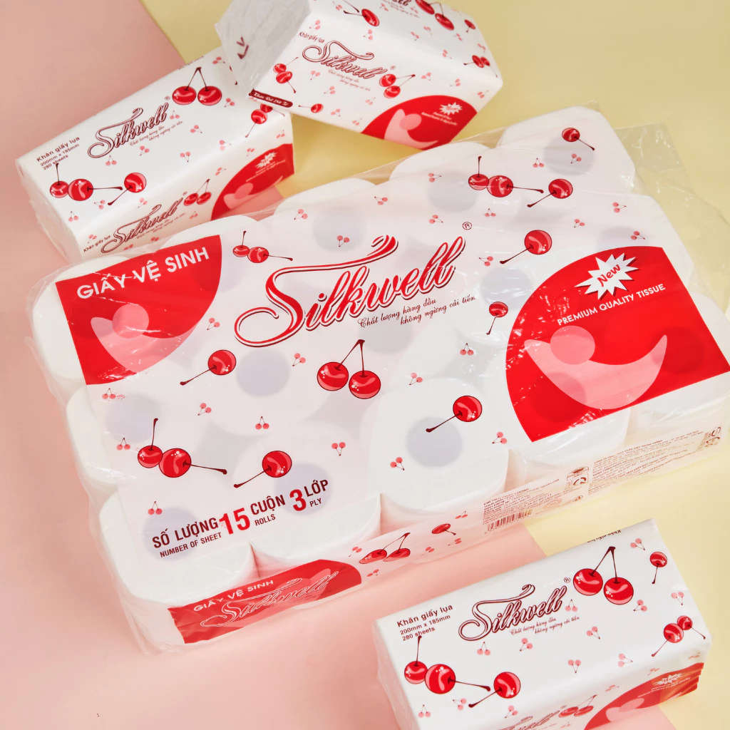Ảnh Combo 3 dây giấy vệ sinh Cherry 15 cuộn 3 lớp mềm mịn siêu dai chính hãng 3