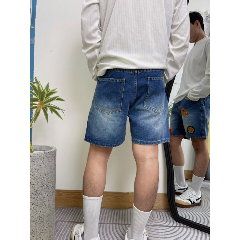QUẦN SHORT JEANS THÊU “BIG STICKERS ” - Unisex Nam Nữ, Form Tren Gối (Có Túi, Menswear) | TMTD24