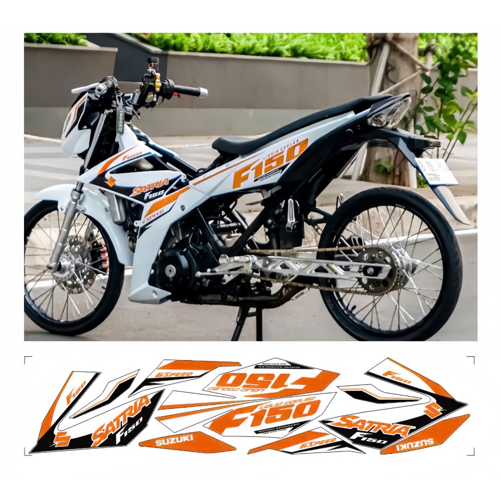 tem rời satria f150 mẫu xe trắng chất liệu in 3 lớp chống nước không phai màu nhãn dán decal.