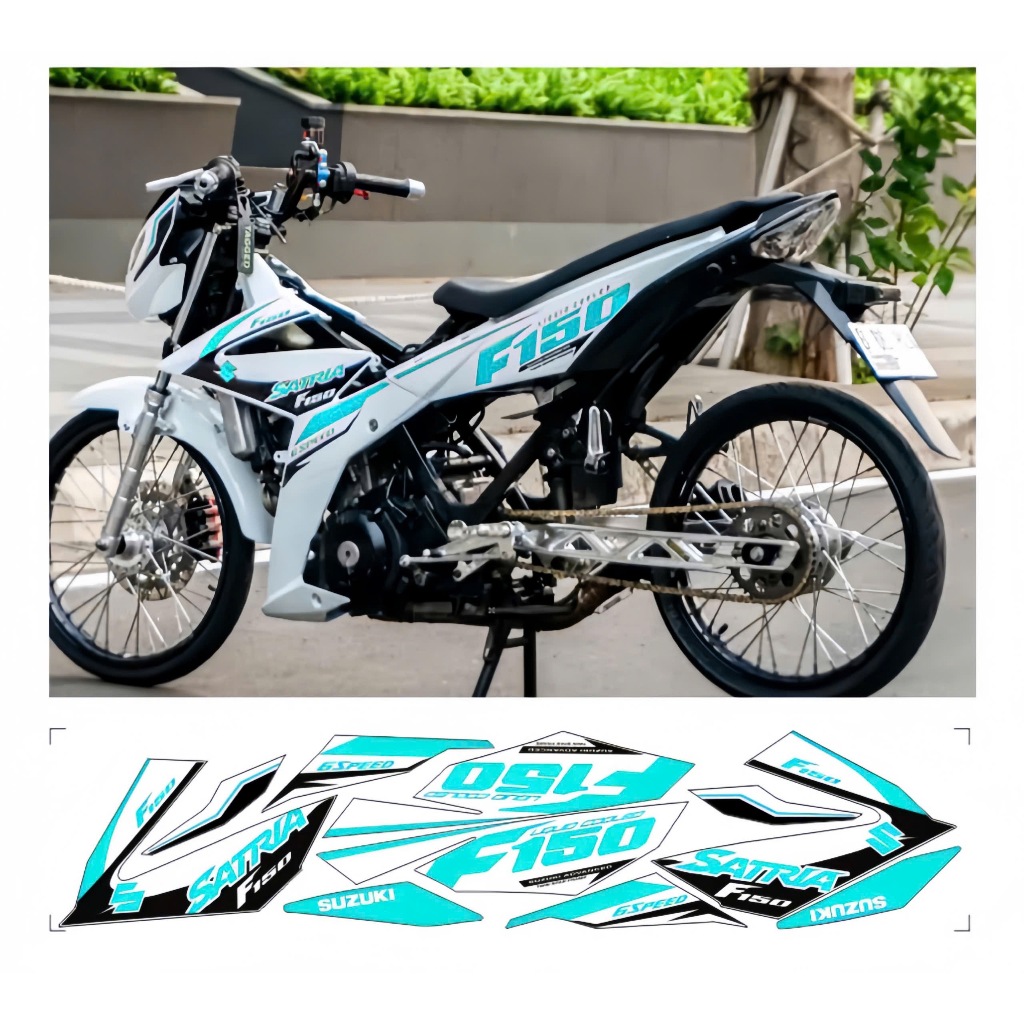 tem rời satria f150 mẫu xe trắng chất liệu in 3 lớp chống nước không phai màu nhãn dán decal.