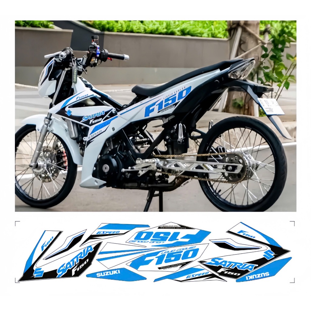 tem rời satria f150 mẫu xe trắng chất liệu in 3 lớp chống nước không phai màu nhãn dán decal.