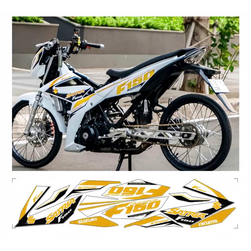 tem rời satria f150 mẫu xe trắng chất liệu in 3 lớp chống nước không phai màu nhãn dán decal.