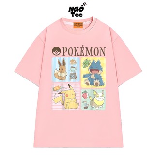 Áo Thun Nam Nữ Cổ Tròn Hoạt Hình Pokemon Pikachu NGỐ TEE, Áo Thun Form Rộng Chất Vải Cotton Mềm Mịn