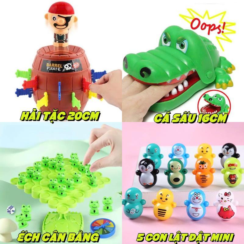 Combo 8 món đô chơi giải trí thử thách đồng đội phù gồm Hải tặc 20cm, Cá sấu, Ếch cân bằng và 5 con lật đật mini