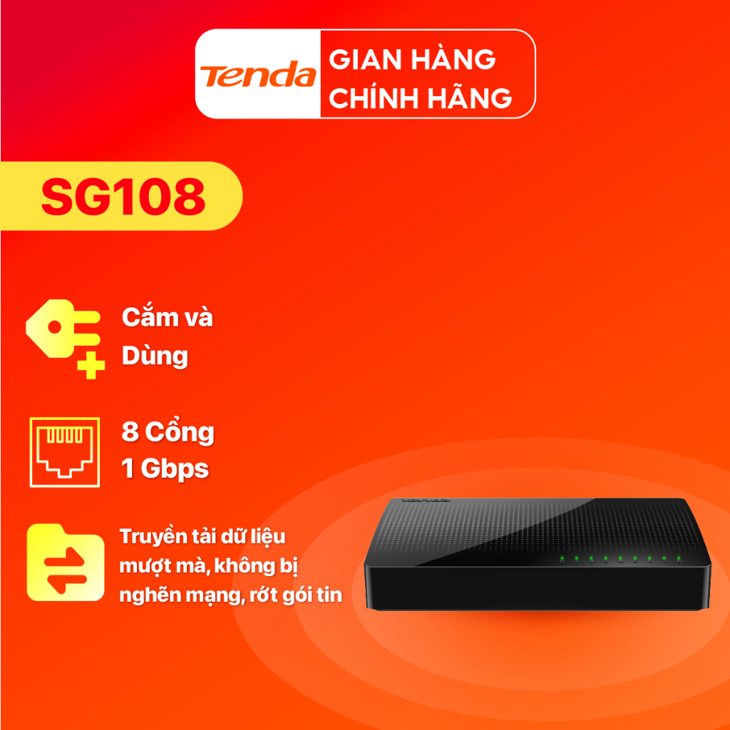 Ảnh Bộ Chia Mạng Switch Để Bàn Tenda SG108 8 Cổng 10/100/1000Mbps - Hàng Chính Hãng 1