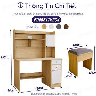 [TRẢ GÓP 0%] Bộ Bàn Ghế Học Tập, Làm Việc Gỗ Kết Hợp Kệ Sách Đa Năng FIVO FD05, Nhiều Ngăn Kệ, Kích Thước Cao 150cm