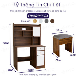 [TRẢ GÓP 0%] Bộ Bàn Ghế Học Tập, Làm Việc Gỗ Kết Hợp Kệ Sách Đa Năng FIVO FD05, Nhiều Ngăn Kệ, Kích Thước Cao 150cm