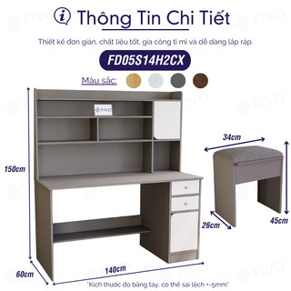 [TRẢ GÓP 0%] Bộ Bàn Ghế Học Tập, Làm Việc Gỗ Kết Hợp Kệ Sách Đa Năng FIVO FD05, Nhiều Ngăn Kệ, Kích Thước Cao 150cm