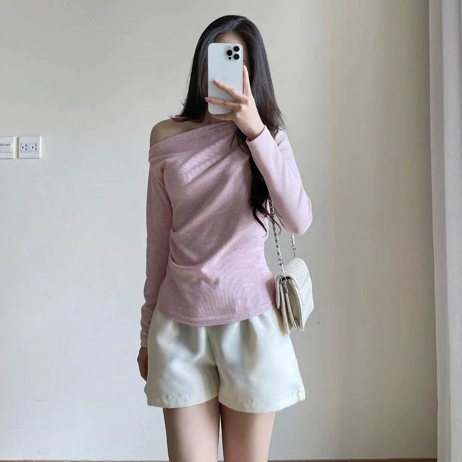 Áo Thun Lệch Vai Dài Tay Nhún Eo Mẫu Mới Vải Tăm Lông Thỏ Hàng Đẹp Cao Cấp Dày Dặn Mặc Ấm Form Xinh m88