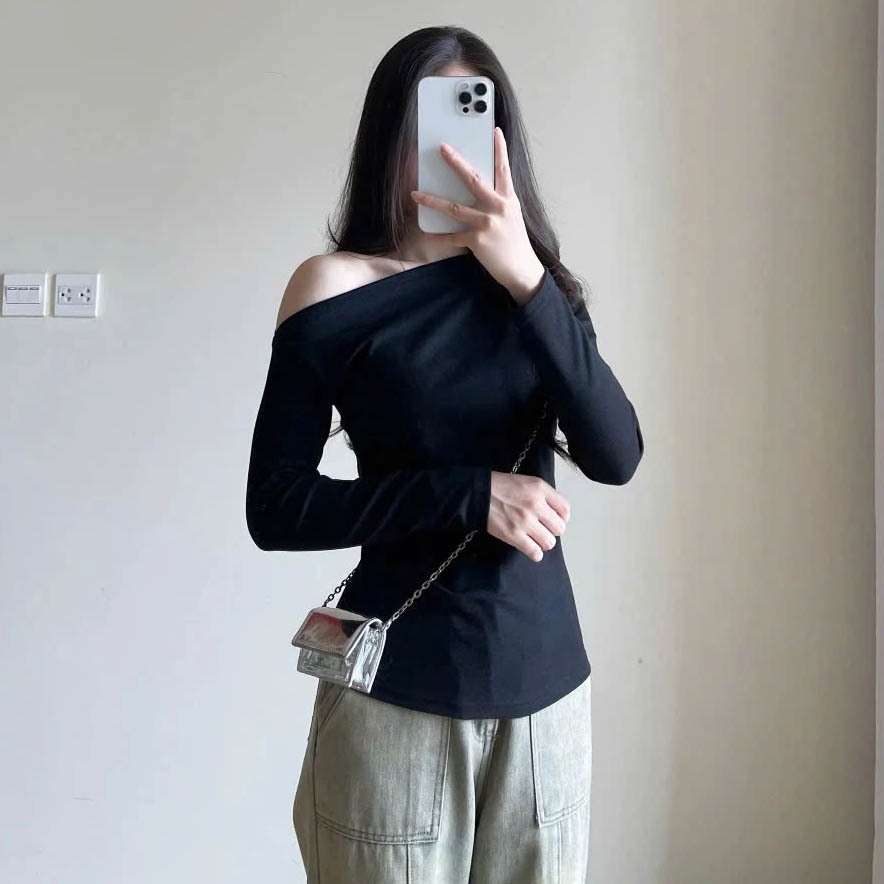 Áo Thun Lệch Vai Dài Tay Nhún Eo Mẫu Mới Vải Tăm Lông Thỏ Hàng Đẹp Cao Cấp Dày Dặn Mặc Ấm Form Xinh m88