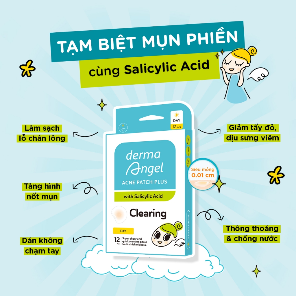 Ảnh Combo 3 Miếng Dán Mụn - Derma Angel Acne Patch Day 12, Night 12, Salicylic Acid Day 12 1