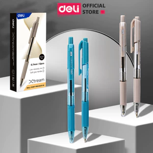 Combo Bút bi bấm văn phòng 3 mực xanh đen đỏ ngòi 0.5mm 0.7mm Deli viết nét đều trơn tru học sinh