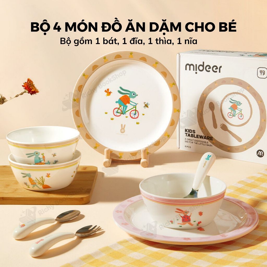Bộ bát ăn dặm kèm thìa dĩa cho bé Mideer Kids Tableware